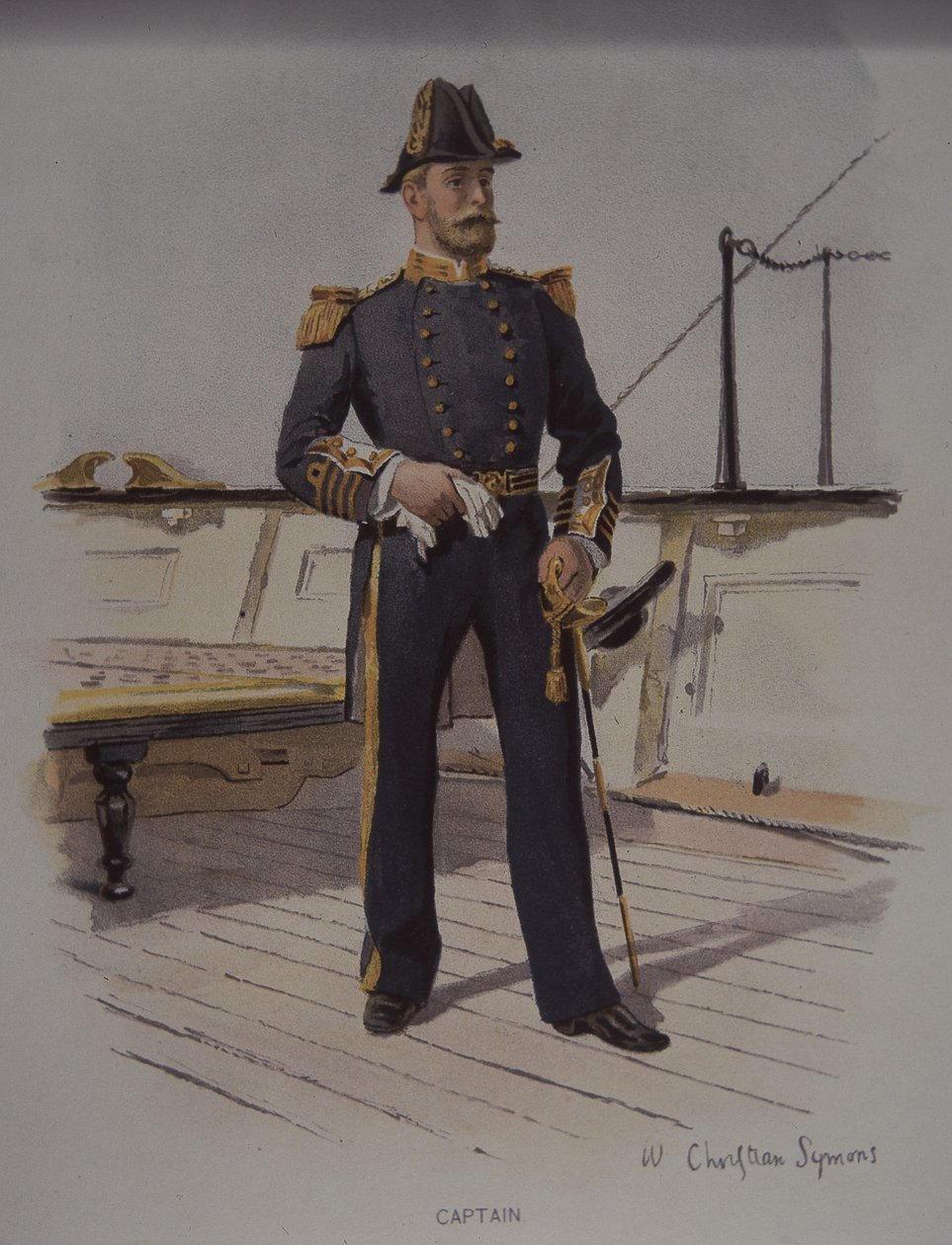 Capitão da Marinha Real, final do século 19 (lito a cores) de British School