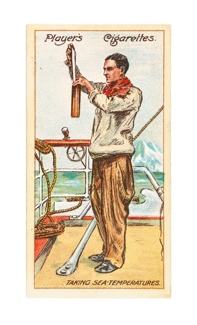 Contramestre Francis Drake, secretário e meteorologista do navio, medindo as temperaturas do mar de British School