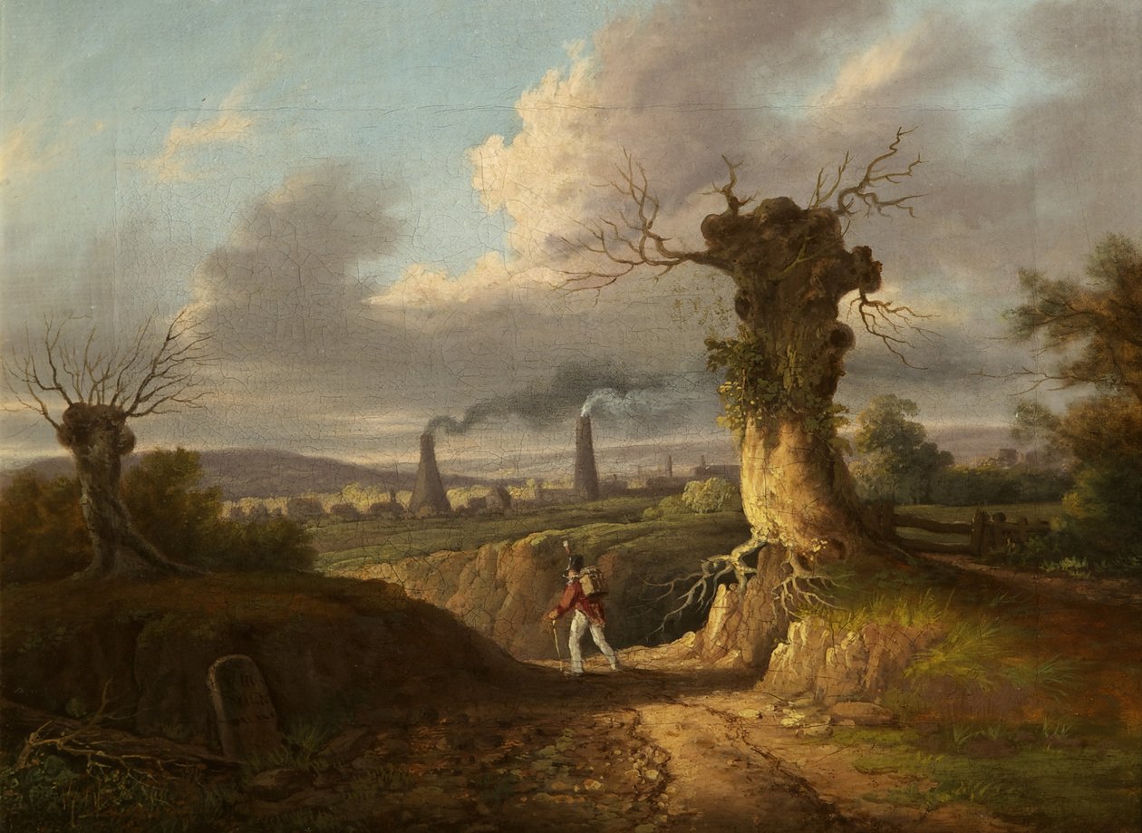 The Old Glass Works, Nailsea, c.1810 (óleo sobre tela) de British School