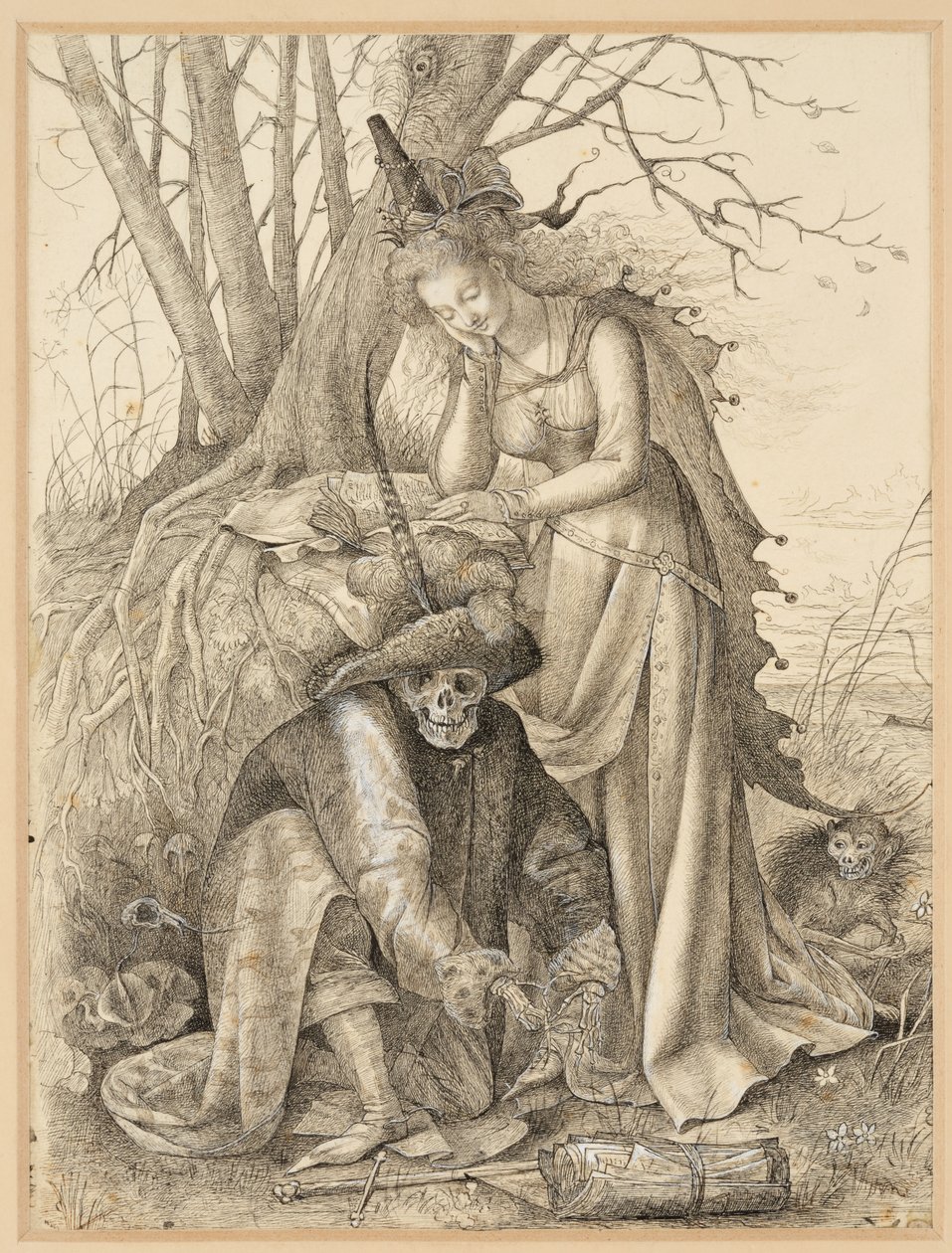 Alegoria de Vanitas: A morte e uma jovem mulher de British School