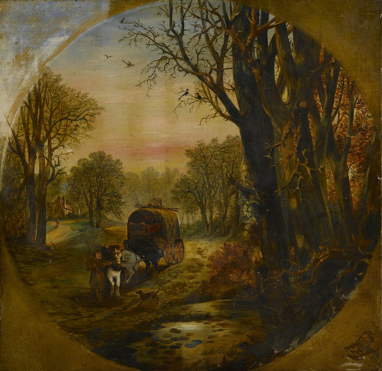 Paisagem arborizada com carroça, meados do século XIX (óleo sobre tela) de British School