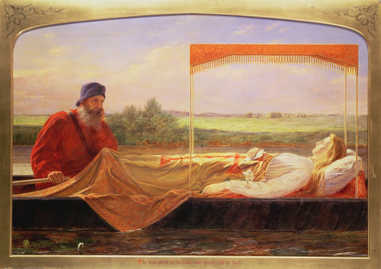 Elaine - "The Dead Steer&39;d by the Dumb Subiu com o Dilúvio", de "Malory&39;s Morte d&39;Arthur", c.1880 de Briton Riviere