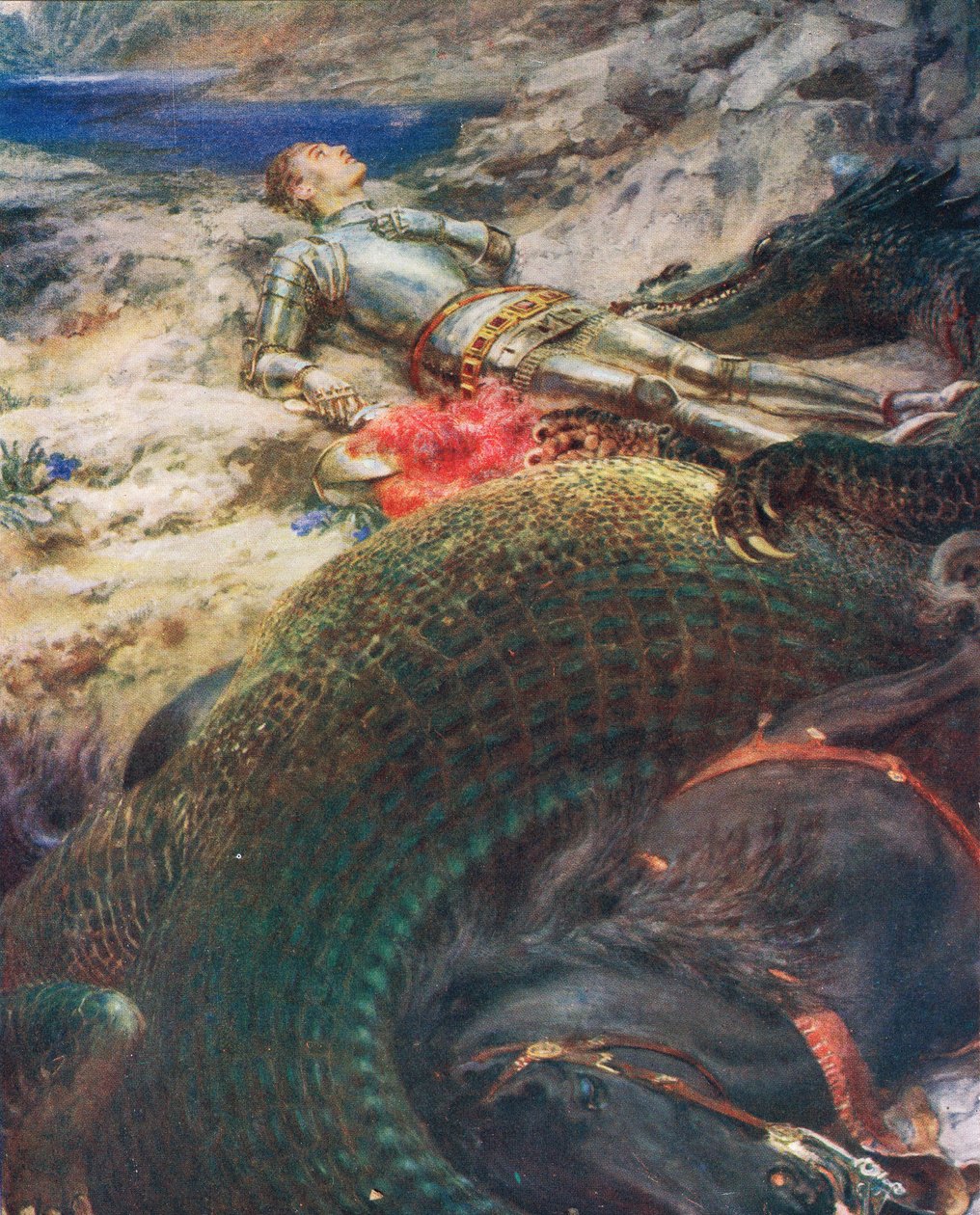 George e o Dragão, ilustração de &39;King Albert&39;s Book&39;, publicada em 1914 de Briton Riviere