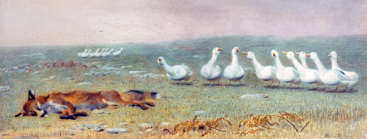 Um jogo de raposa e gansos, 1868 de Briton Riviere