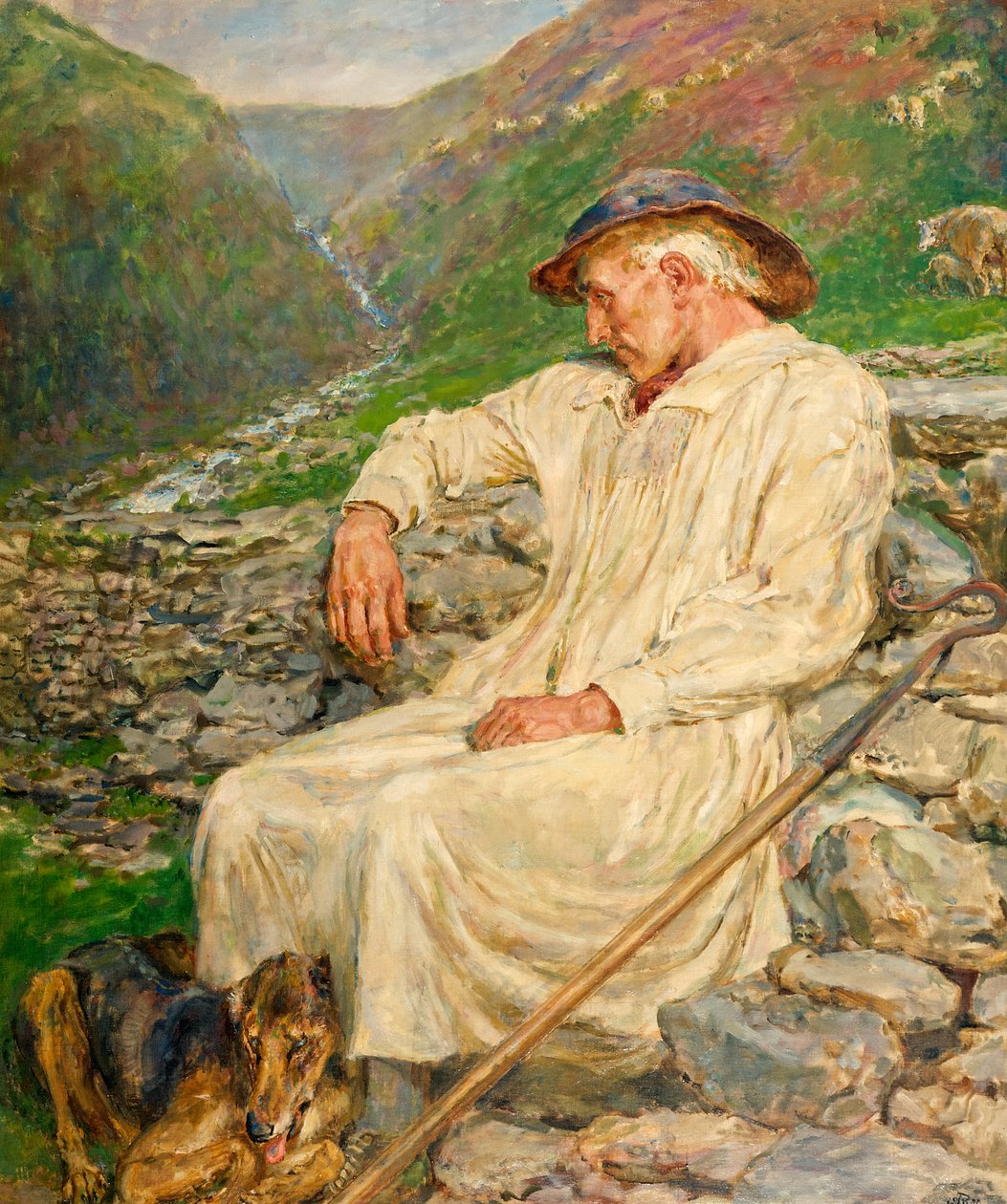 Michael and the Unfinished Sheepfold, óleo sobre tela 1920 de Briton Riviere