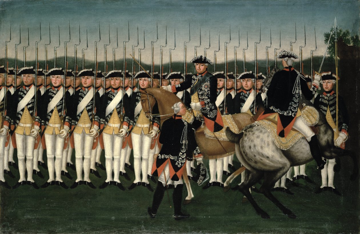 Friedrich II (1712-86) com o Regimento da Guarda de Hesse de Brock