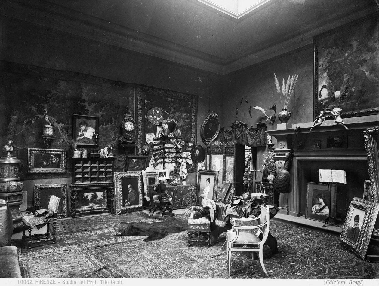 O estudo do pintor e Professor Tito Conti, Florença (foto a p/b) de Brogi Brogi