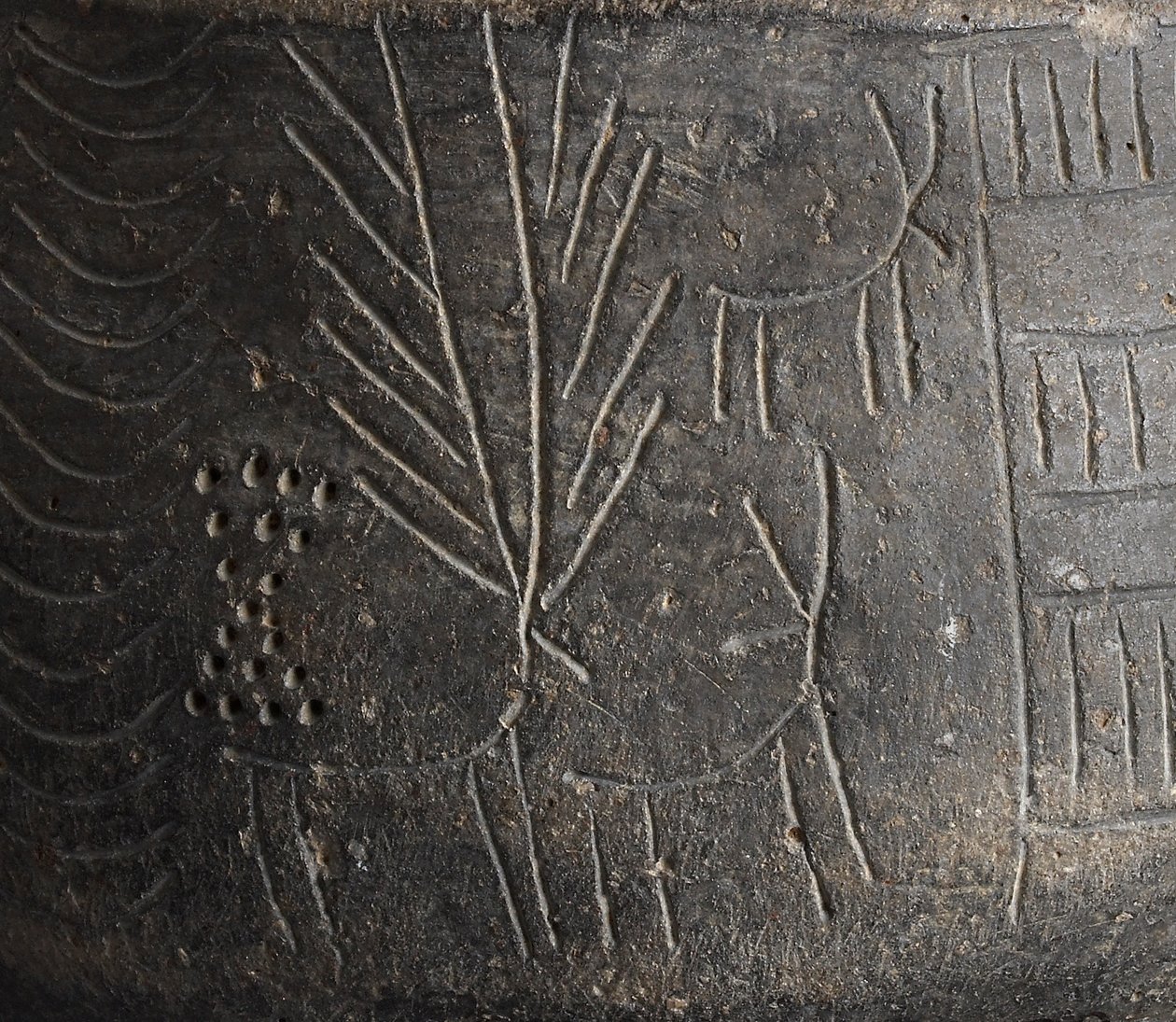 Detalhe, de, um, tigela, com, incised, decoração, descrevendo, veados, de, los, Millares, espanha, cobre, idade, c.2000, bc, detalhe cerâmica, de, 121153 de Bronze Age