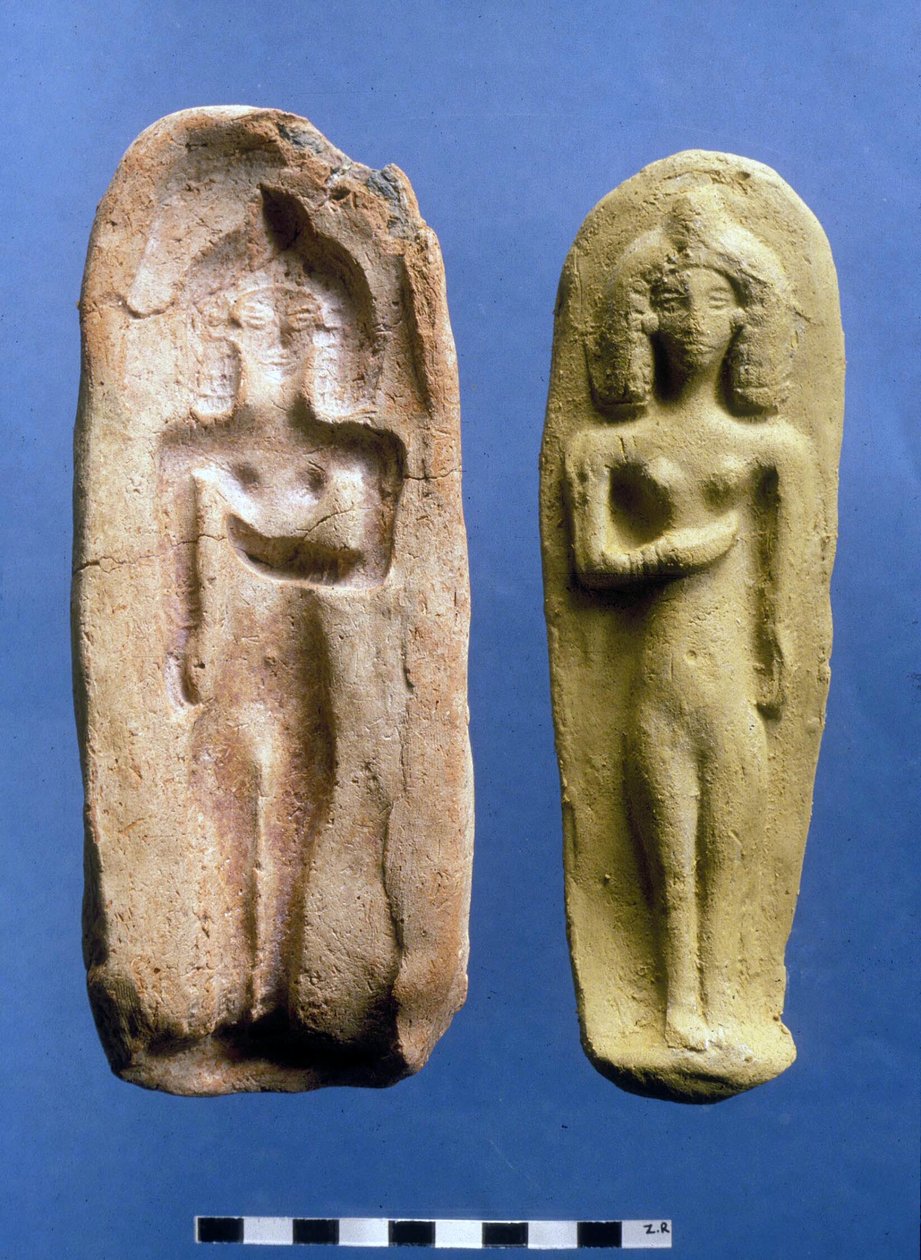 Estatueta de uma deusa da fertilidade e o molde do qual foi lançada, século XVIII a VII aC (argila) de Bronze Age