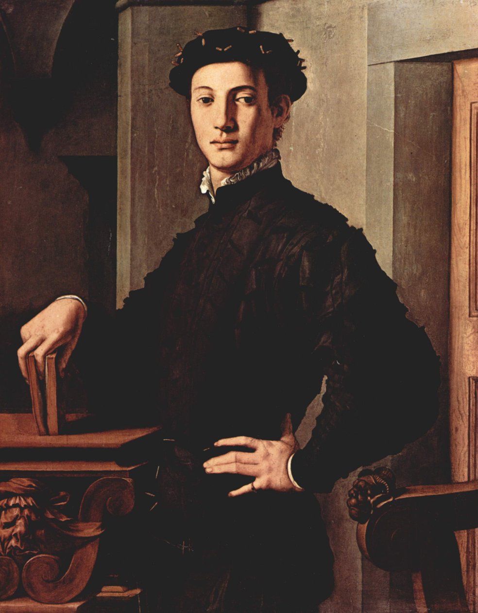 Retrato, de, homem jovem, com, livro retrato, de, um, homem jovem, com, um, livro de Agnolo Bronzino