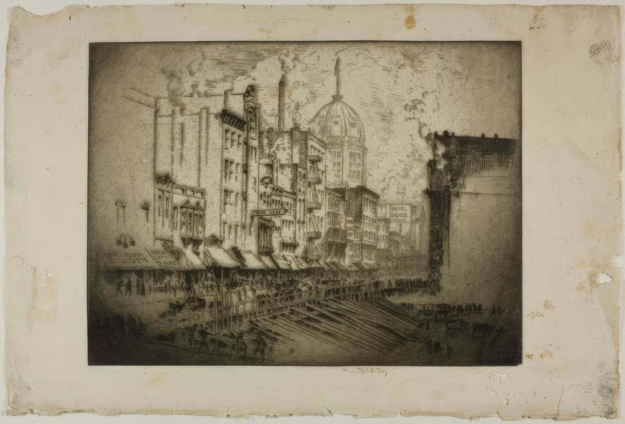 Chicago - Rua Clark, esquina com a Rua Harrison de Bror Julius Olsson Nordfeldt