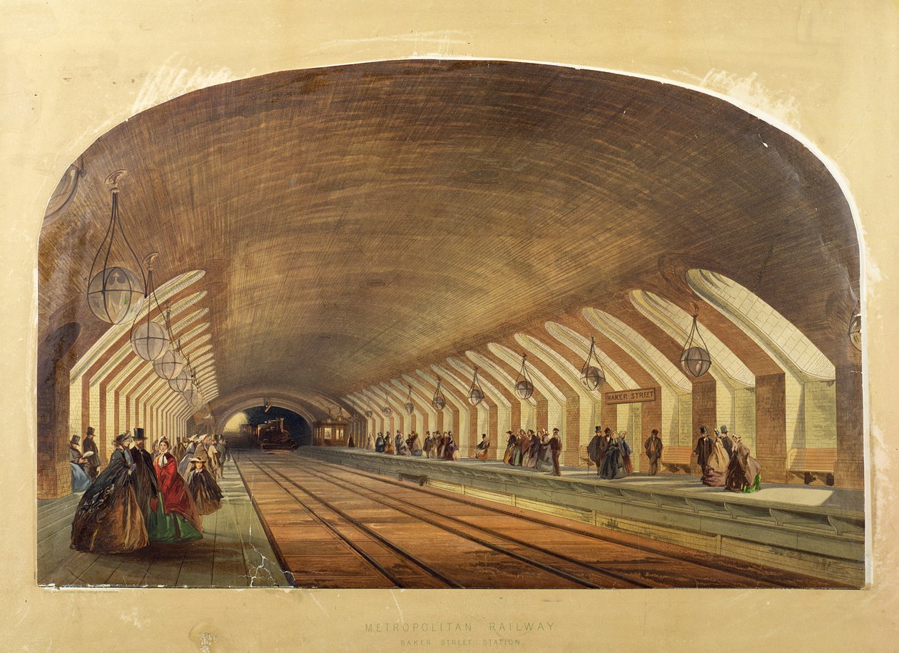 Metropolitan Railway, Baker Street Station, litografia cromo de Brothers Kell