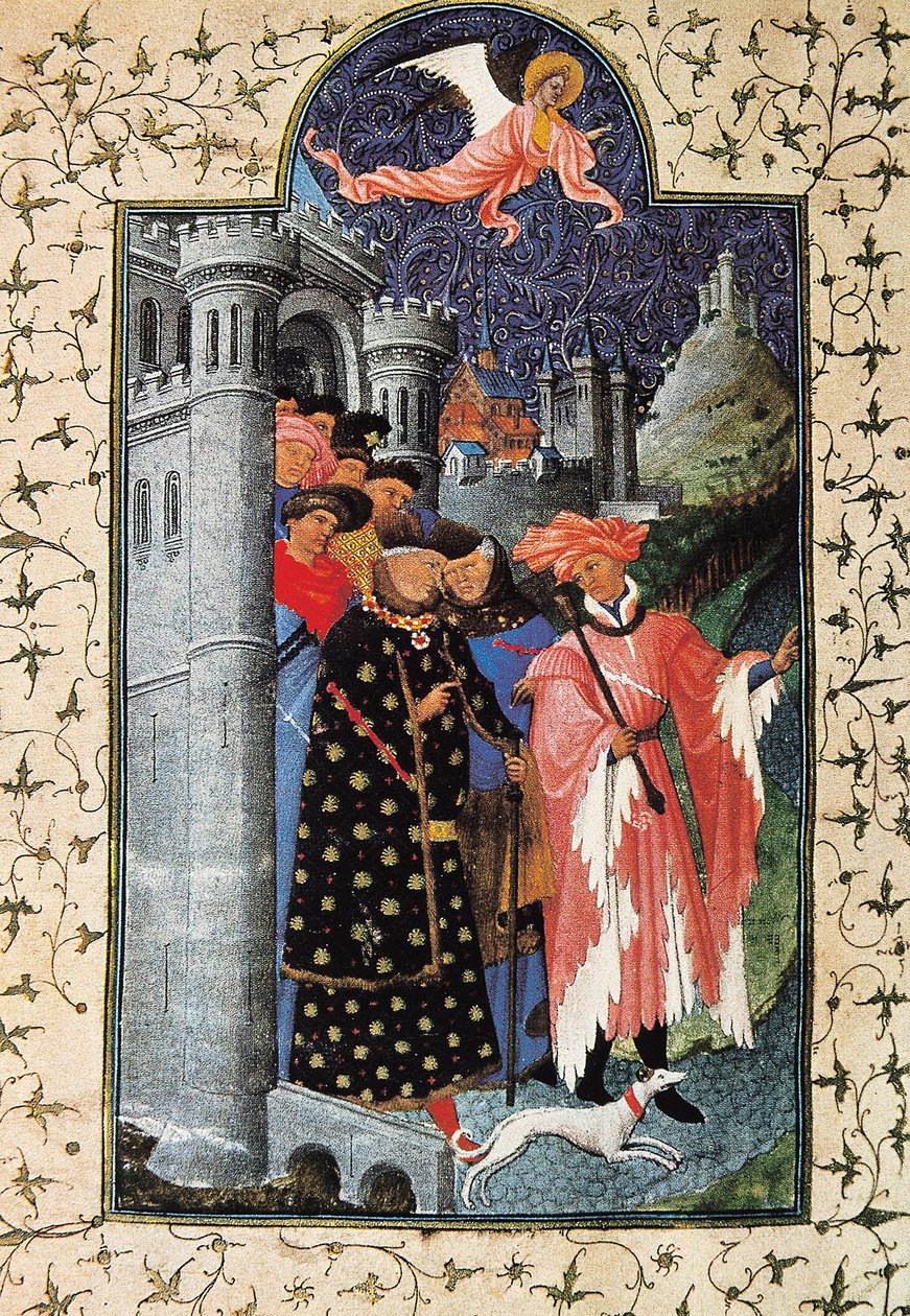 Duque Jean de Berry (1340-1416) e seu administrador. Miniatura de Jean Limbourg (1370-1416) para "Les Tres Riches heures du Duc de Berry" Cerca de 1440 Paris. B.N. de Brothers Limbourg