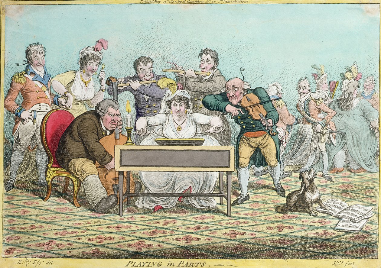 Playing in Parts, gravado por James Gillray (1757-1815), publicado por Hannah Humphrey em 1801 (gravura à mão colorida) de Brownlow North