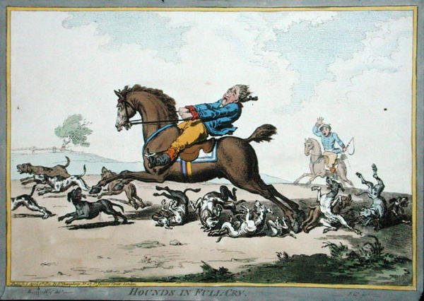 Hounds in Full Cry, gravado por James Gillray (1757-1815) publicado por Hannah Humphrey em 1800 (gravura colorida à mão) de Brownlow (after) North