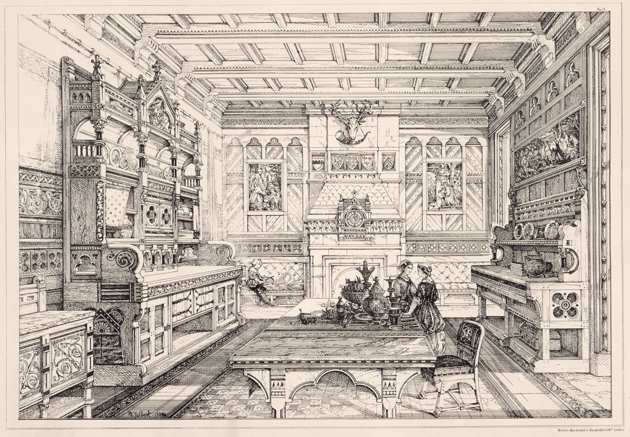 Sala de jantar, de "exemplos de mobiliário antigo e moderno", 1876 de Bruce James Talbert