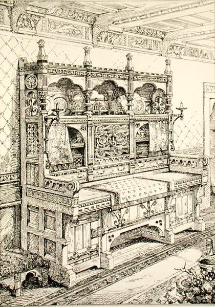 Aparador, de "Exemplos de Móveis Antigos e Modernos", de Bruce Talbert, litografia de S. Ayling (litho) de Bruce James (after) Talbert