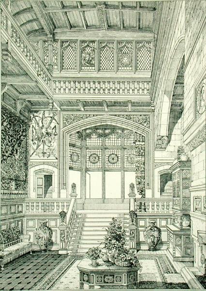 Hall e Escadaria, de "Exemplos de Móveis Antigos e Modernos". de Bruce James Talbert