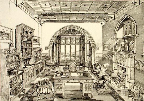 Vista Interior de uma Biblioteca de Bruce James Talbert