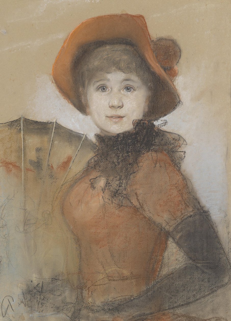 Retrato, de, um, menina, com, chapéu, e, guarda-chuva de Bruno Piglhein