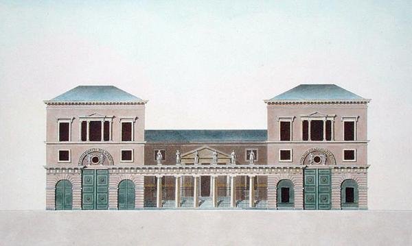 Fábrica de Tapetes em Tournai, de "Choix des Monuments, Edifices et Maisons les plus remarquables du Royaume des Pays-Bas" de Pierre Jacques Goetghebuer, gravado pelo autor, publicado em 1827 (aquatint) de Bruno (after) Renard