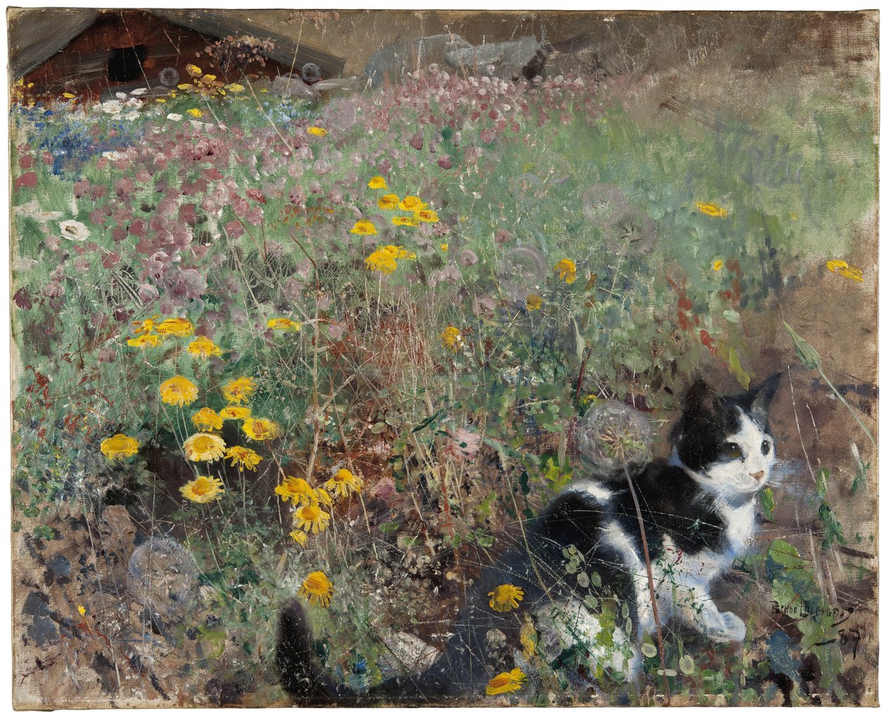 Gato em um prado florido, 1887 de Bruno Andreas Liljefors