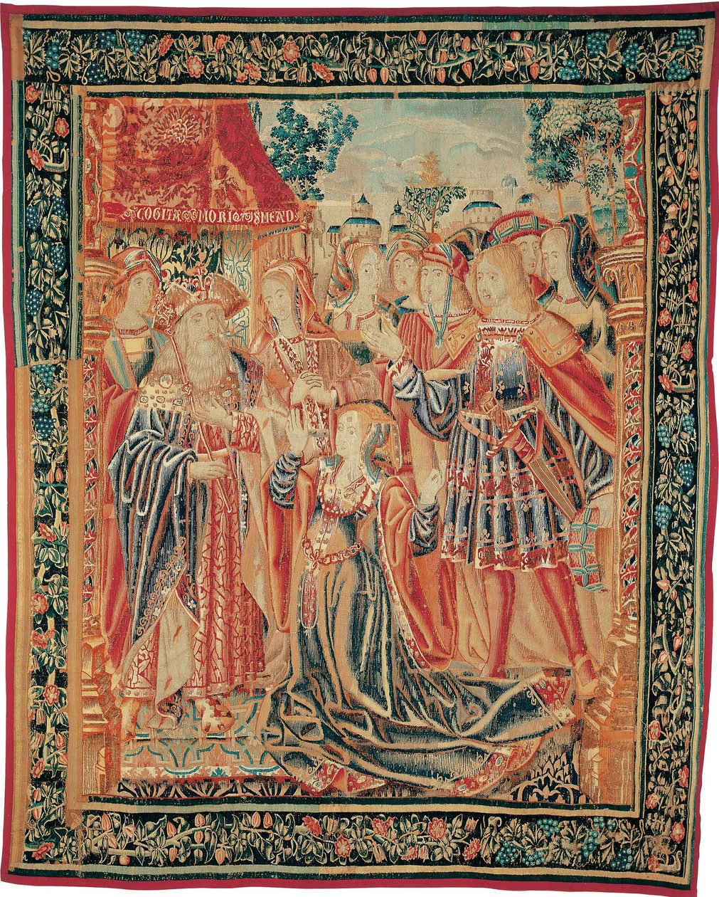 A história de Tróia. Cassandra intercede diante de Priam para obter um perdão para Paris, c. 1520 de Brussels Manufactory