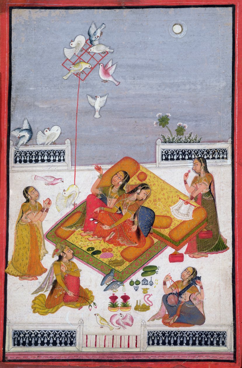 Senhoras assistindo pombos, 1770 de Bundi School