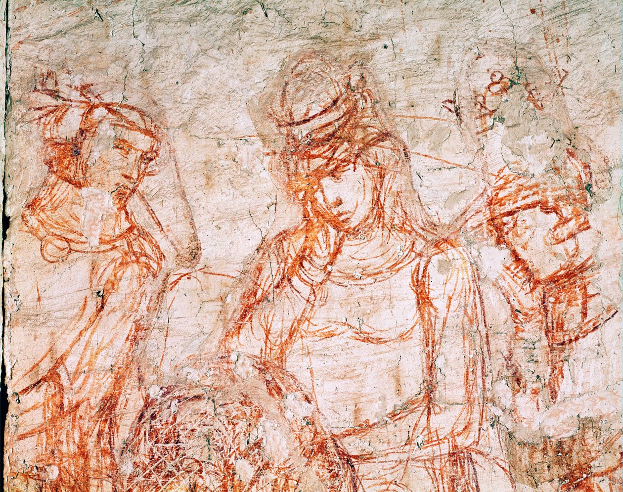 Sinopia de um grupo de caçadores, Trionfo della Morte, fresco ... (fresco) de Buonamico Buffalmacco