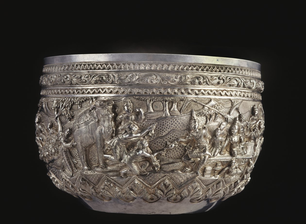 Taça com cenas da corte, final do século XIX (prata) de Burmese School