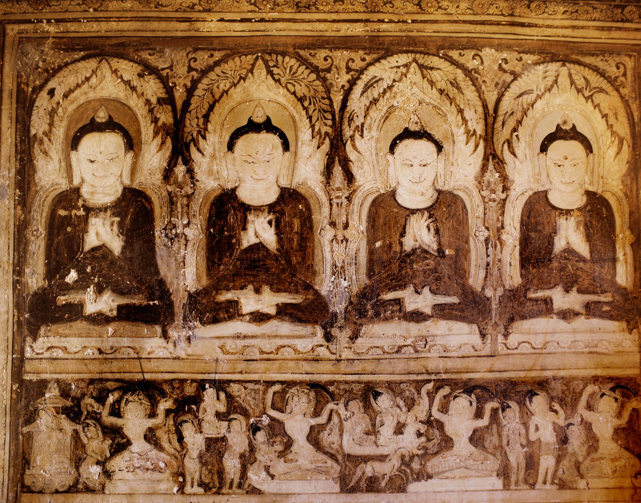 Quatro Budas (pintura de parede) de Burmese School