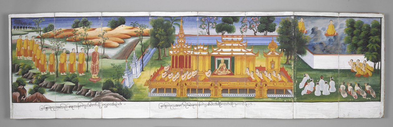 Ou. 13534, f.30 Cena do Palácio, Cenas da Vida de Buda (pergaminho) de Burmese School