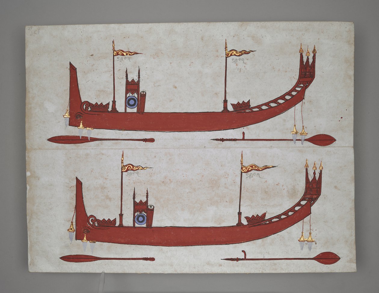 Ou 14005 Royal Barges and Boats (tinta, cor e ouro sobre papel) de Burmese School