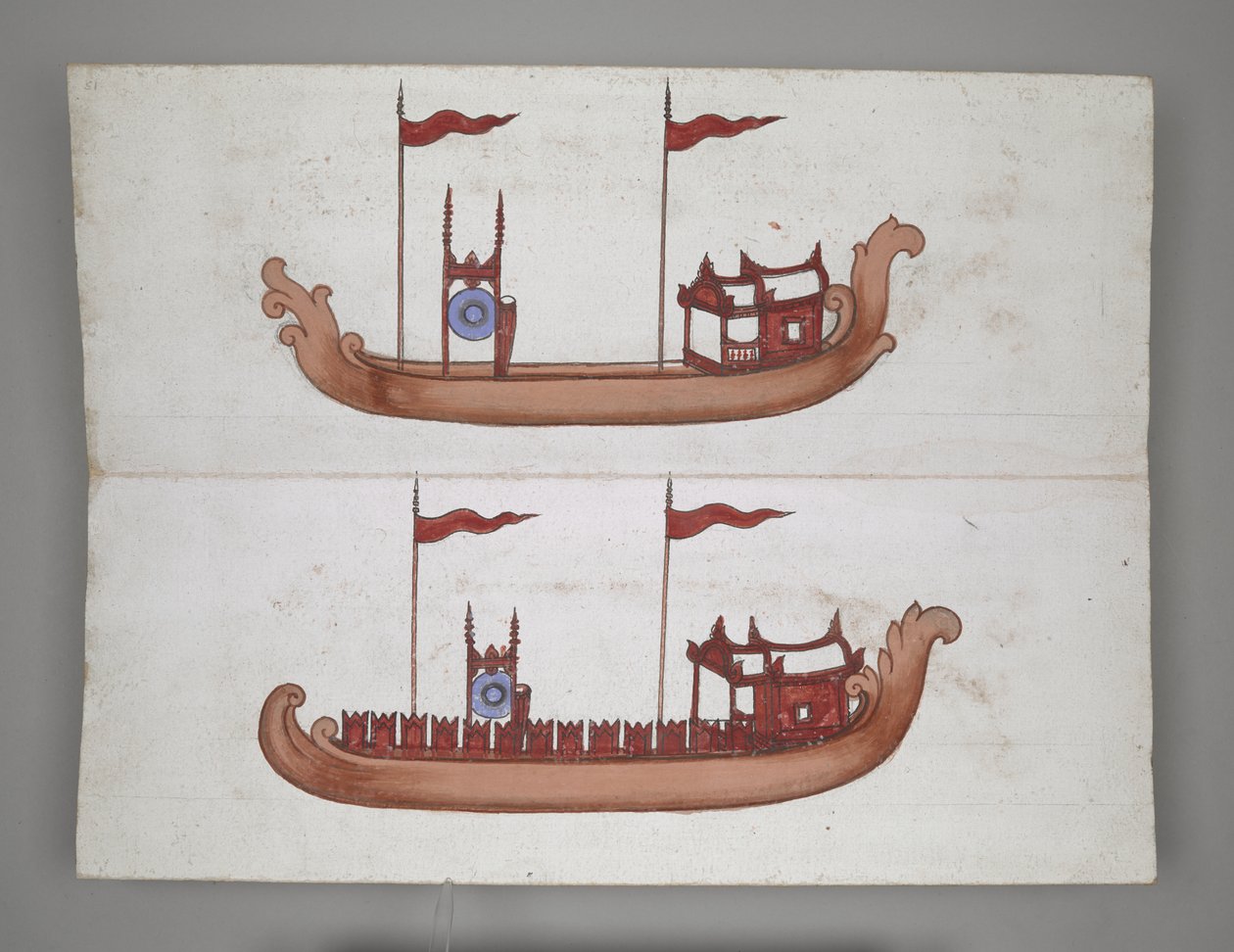 Ou 14005 Royal Barges and Boats (tinta, cor e ouro sobre papel) de Burmese School
