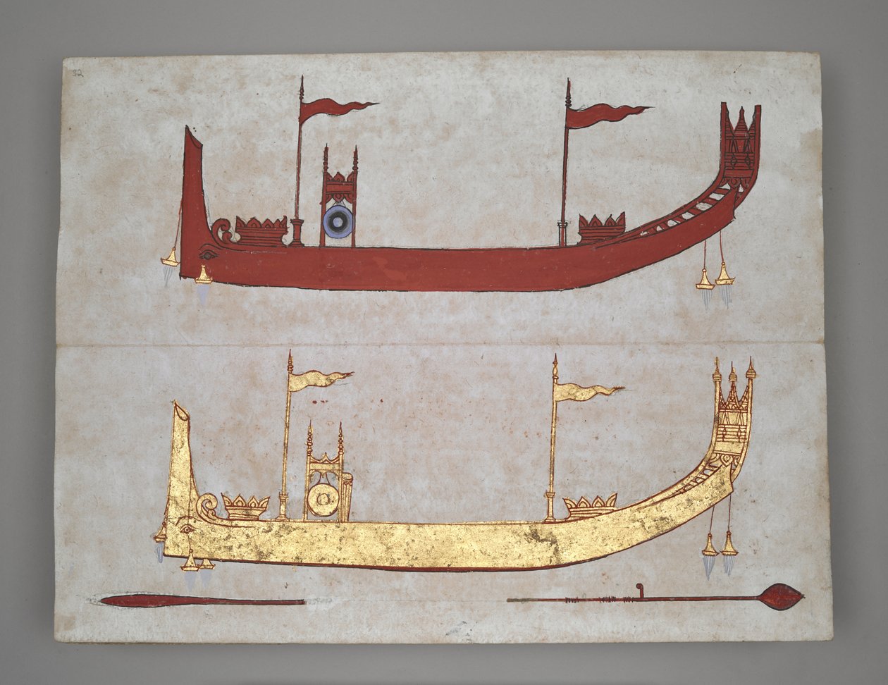 Ou 14005 Royal Barges and Boats (tinta, cor e ouro sobre papel) de Burmese School