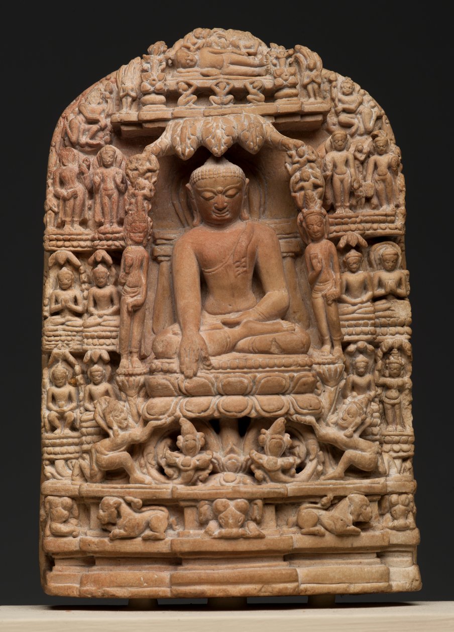 Placa representando episódios da vida do Buda Sakyamuni (pirofilita) de Burmese School