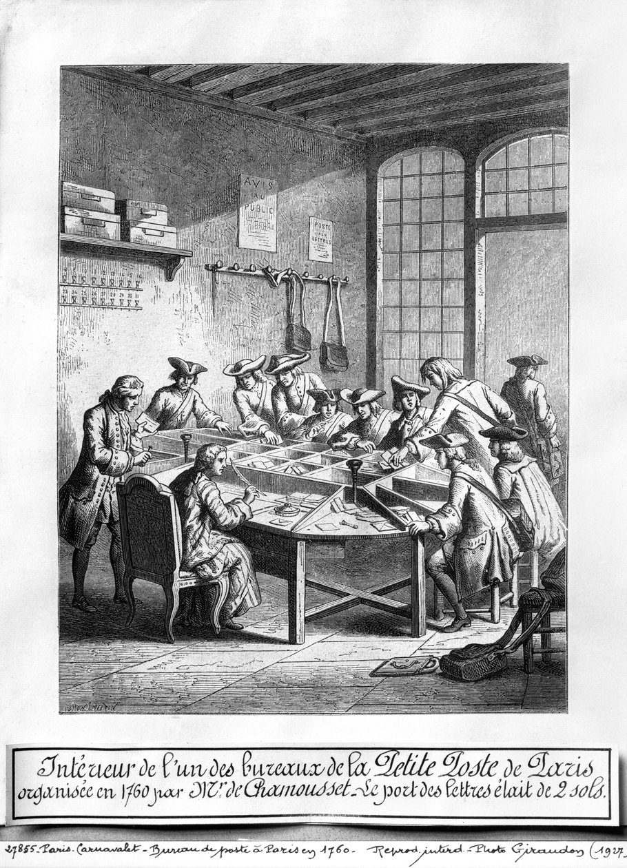 Interior dos pequenos correios em Paris em 1760 de Burn Smeeton