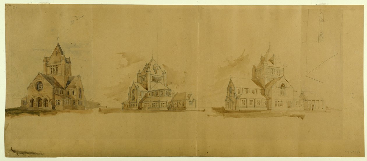 Igreja de São Gabriel, Chicago, Illinois, esboços em perspetiva de Burnham and Root