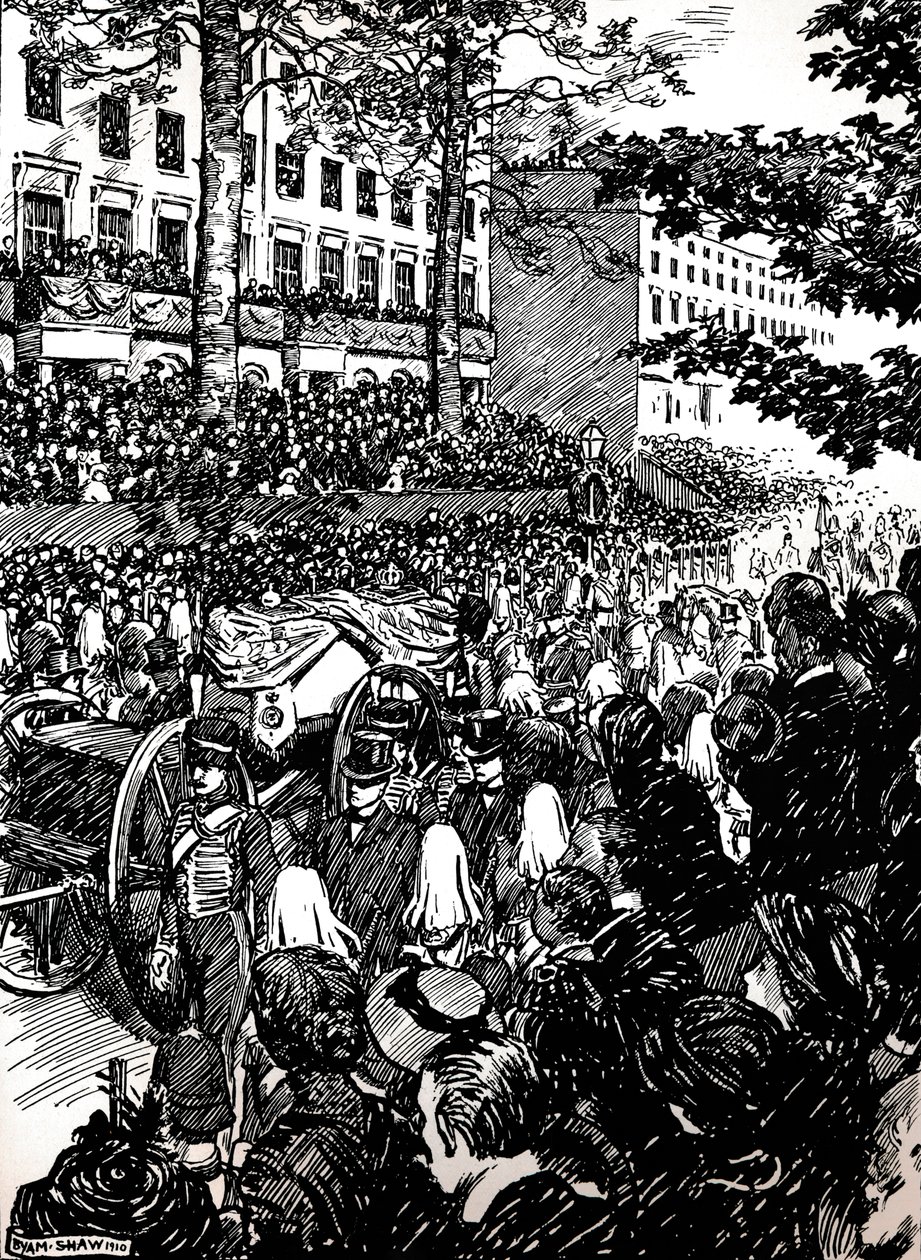 Última jornada do rei Edward VII por Londres: o cortejo fúnebre em Piccadilly, 1910 1911 de Byam Shaw