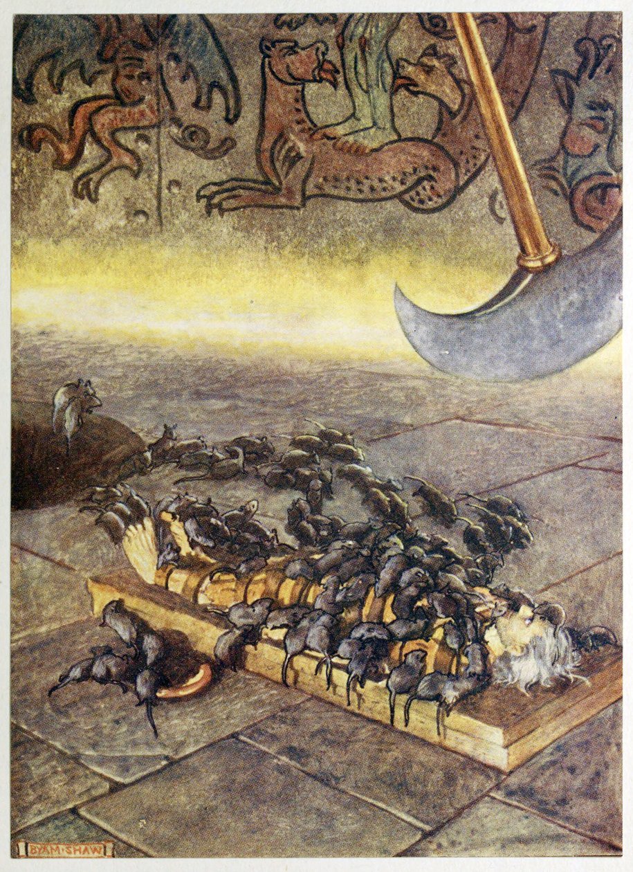 "Eles invadiram-me em montões sempre a acumular", de Selected Tales of Mystery, pub. 1909 (cor litho) de Byam Shaw