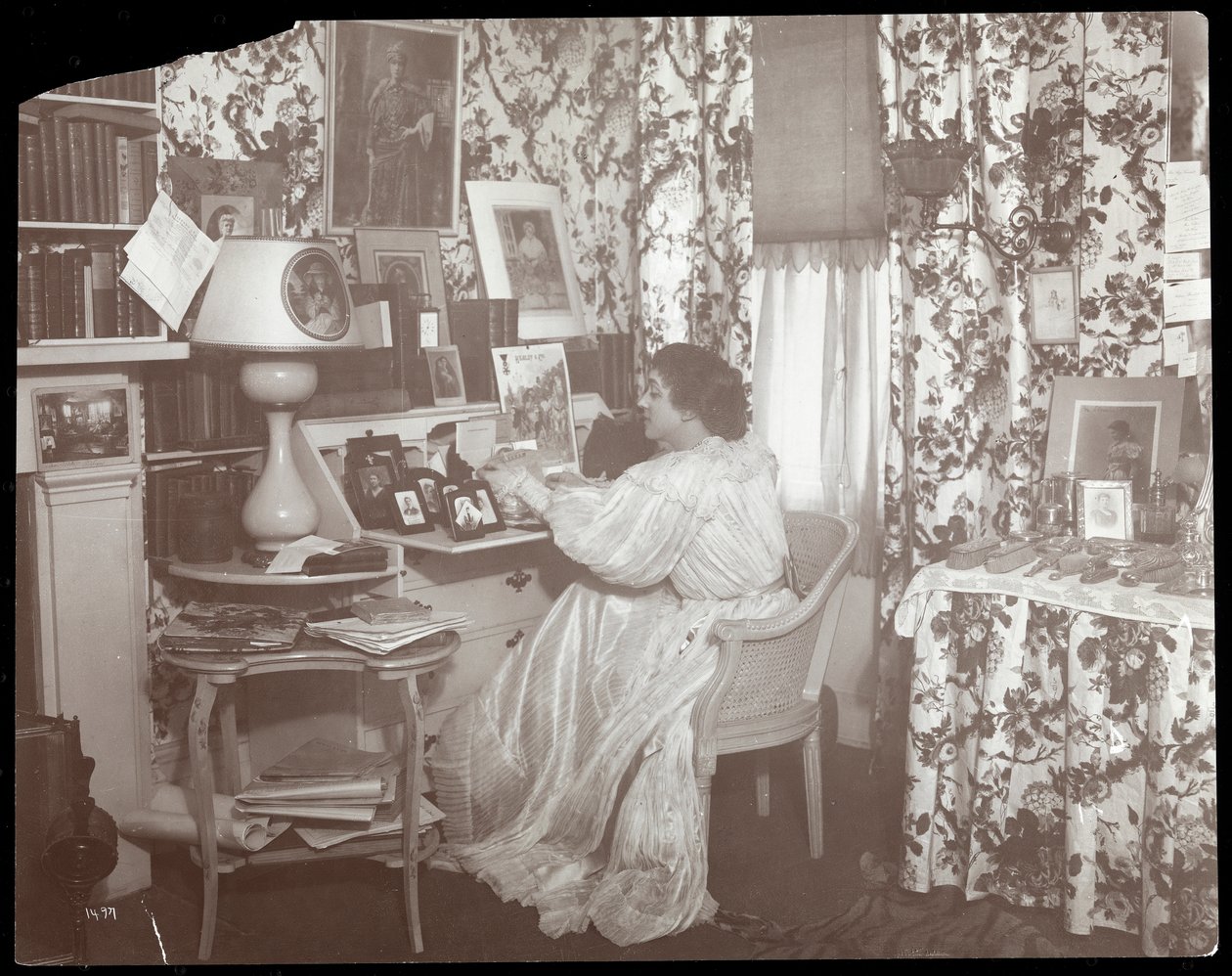 Retrato de Elsie de Wolfe em sua residência, 122 East 17th Street, Nova York, 1895 ou 1896 (impressão em gelatina de prata) de Byron Company