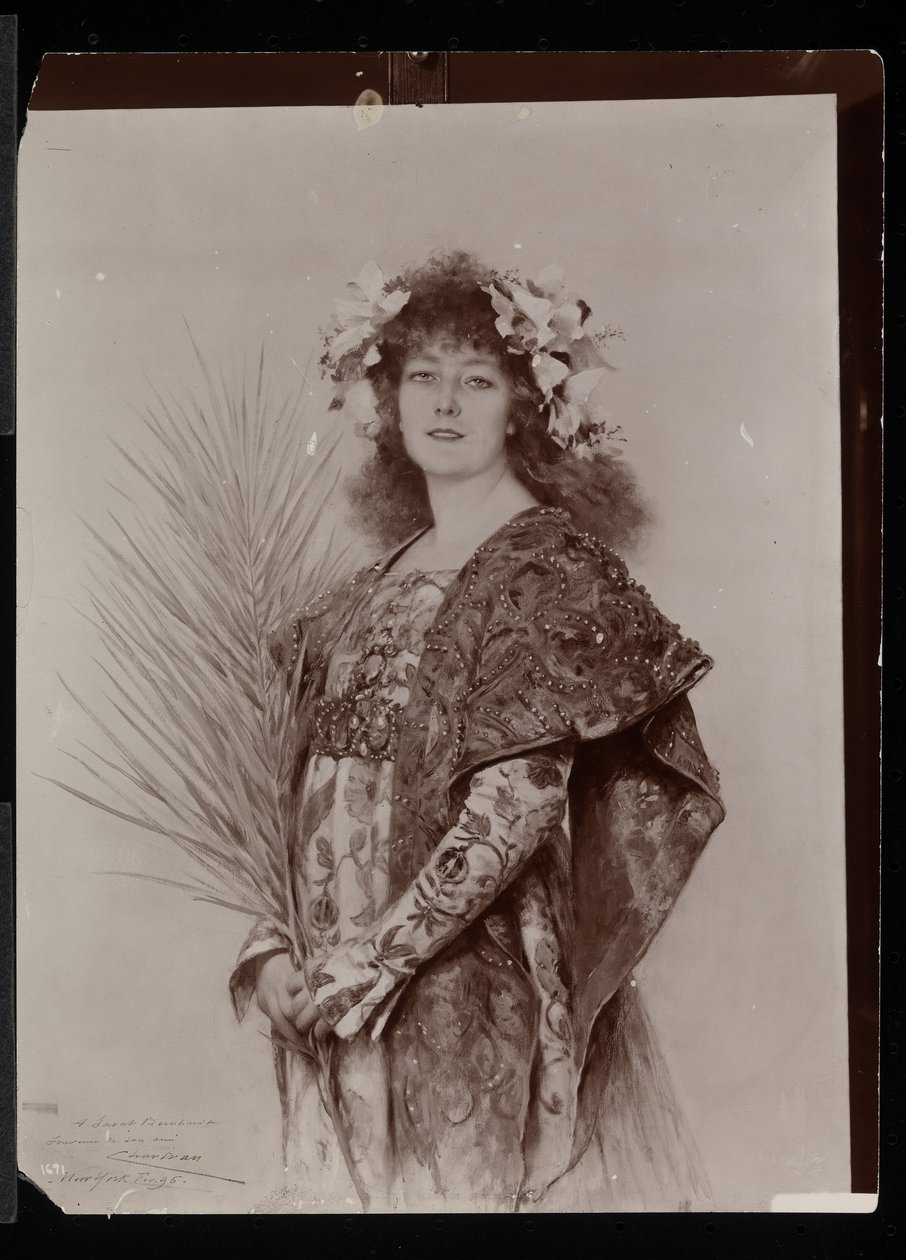 Retrato de Sarah Bernhardt como Gismonda, 1895 ou 1896 (impressão em gelatina de prata) de Byron Company