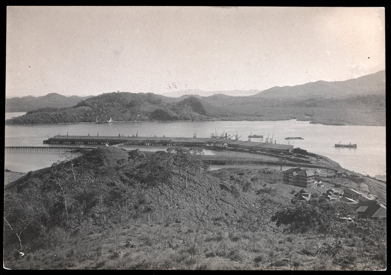 Vista, de, edifícios, e, cais, em, balboa, panamá, a, pacífico, entrada, para, a, canal, (silver, gelatin, imprime) de Byron Company