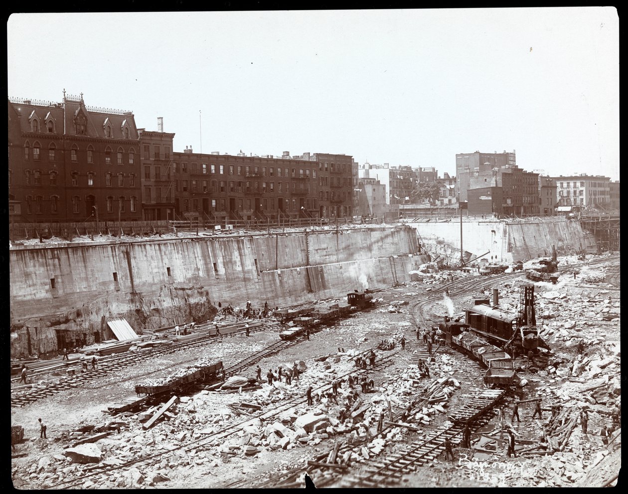 Vista, de, trabalhadores, em, a, enorme, escavação, para, pensilvânia, estação, nova iorque, 1904, (silver, gelatin, print) de Byron Company