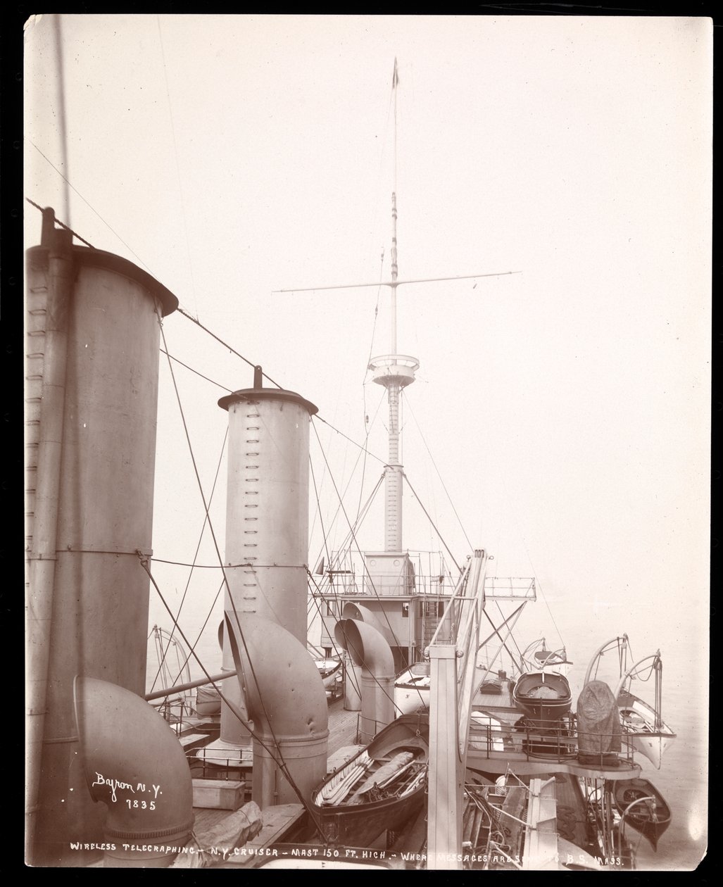 Telegrafia sem fio: O mastro de 150 pés do qual o sinal sem fio de Marconi foi enviado para Boston, Massachusetts, 1899-1900 (impressão em gelatina de prata) de Byron Company