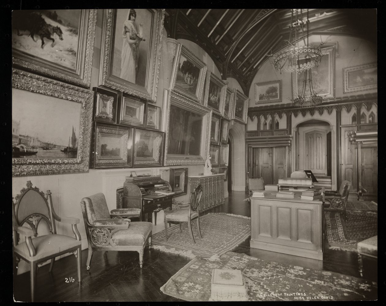 A galeria de arte da propriedade Helen Gould (residência do falecido Jay Gould) em Tarrytown, Nova York, 1893-94 (impressão em gelatina de prata) de Byron Company