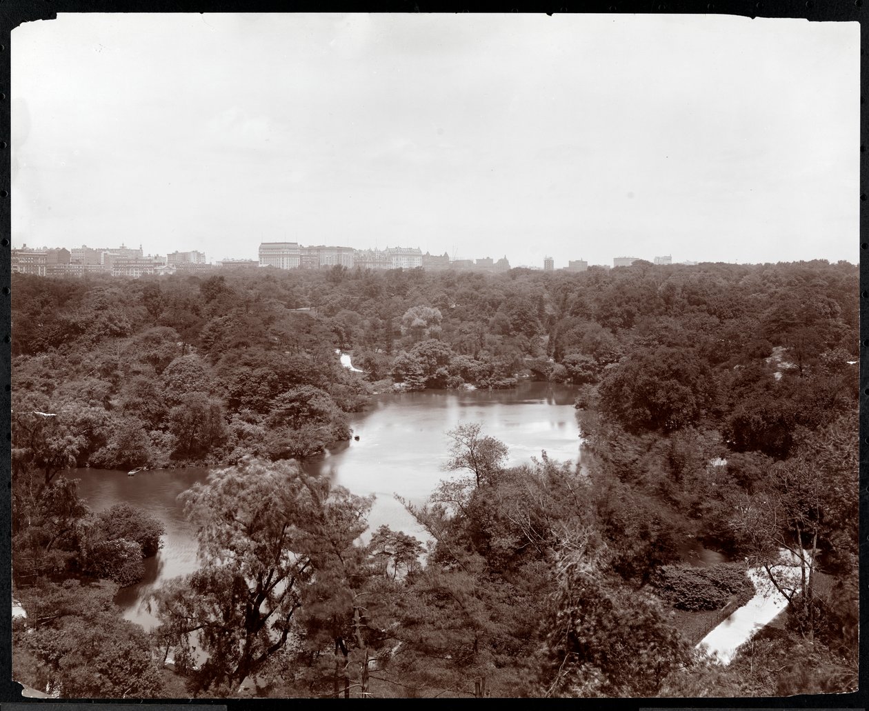 Vista do Central Park do Plaza Hotel, 5th Avenue e 59th Street, Nova York, 1907 (impressão em gelatina prateada) de Byron Company