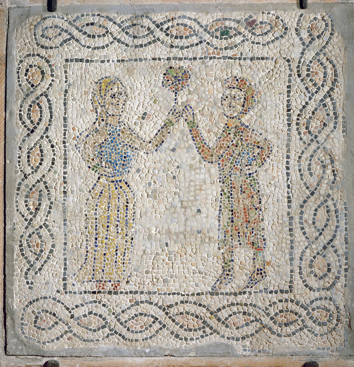 Uma jovem garota oferece uma rosa para sua amada, 1213 (mosaico) de Byzantine
