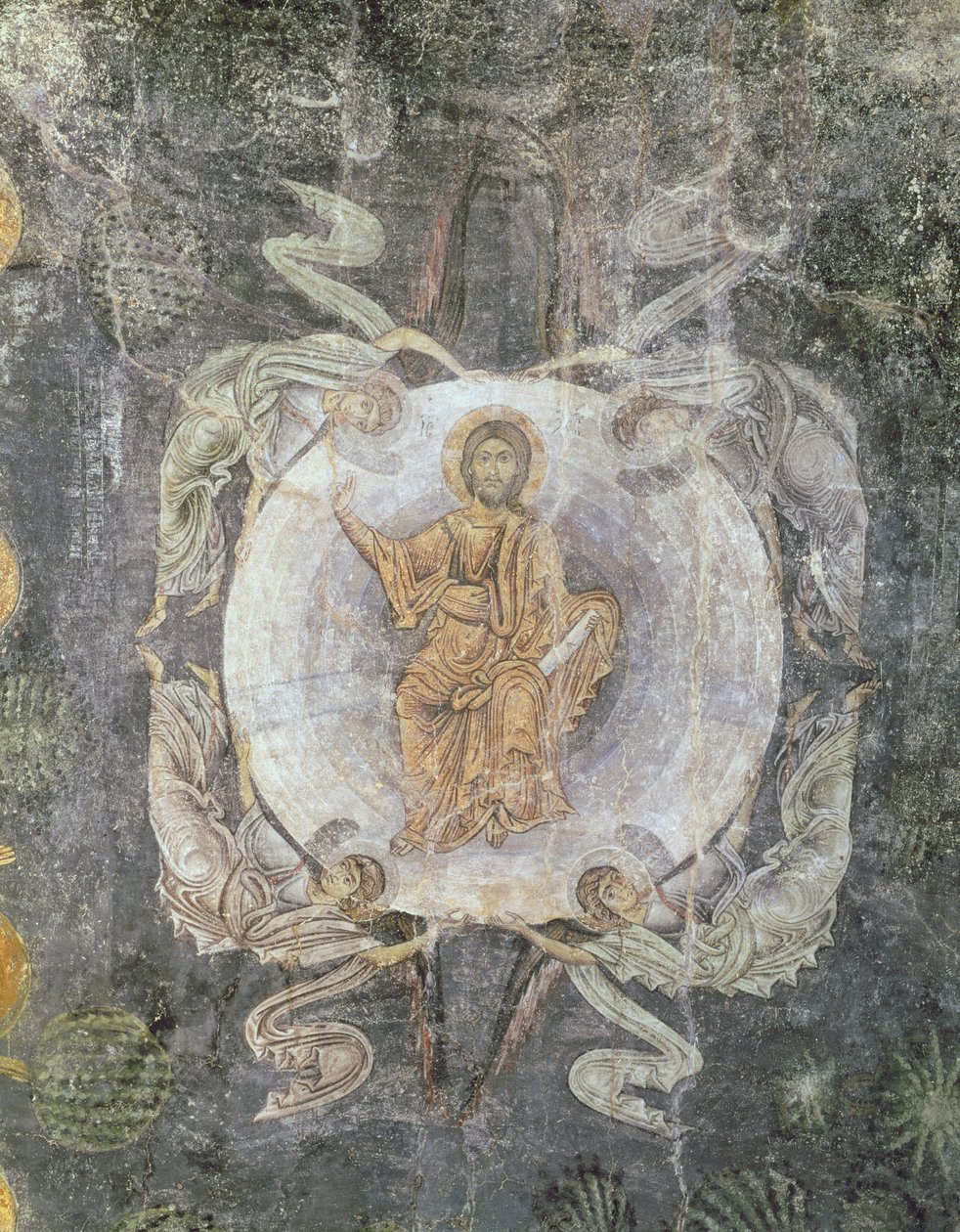 Cristo em Majestade cercado por quatro anjos, pintura do teto, do 11º ao 14º século de Byzantine