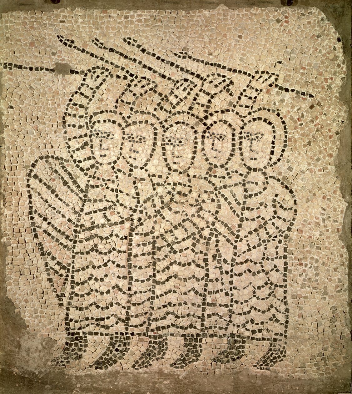Pavimento de São João Evangelista, detalhe de cinco cruzados, 1213 mosaico de Byzantine